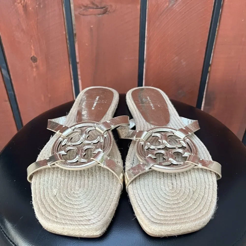 TORY BURCH bombe miller espadrille slide in gold size 10